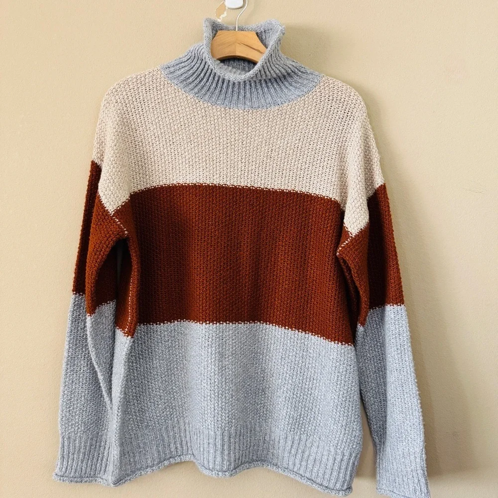 NWOT BiBi Retro Colorblock Turtleneck Oversized Sweater Size S